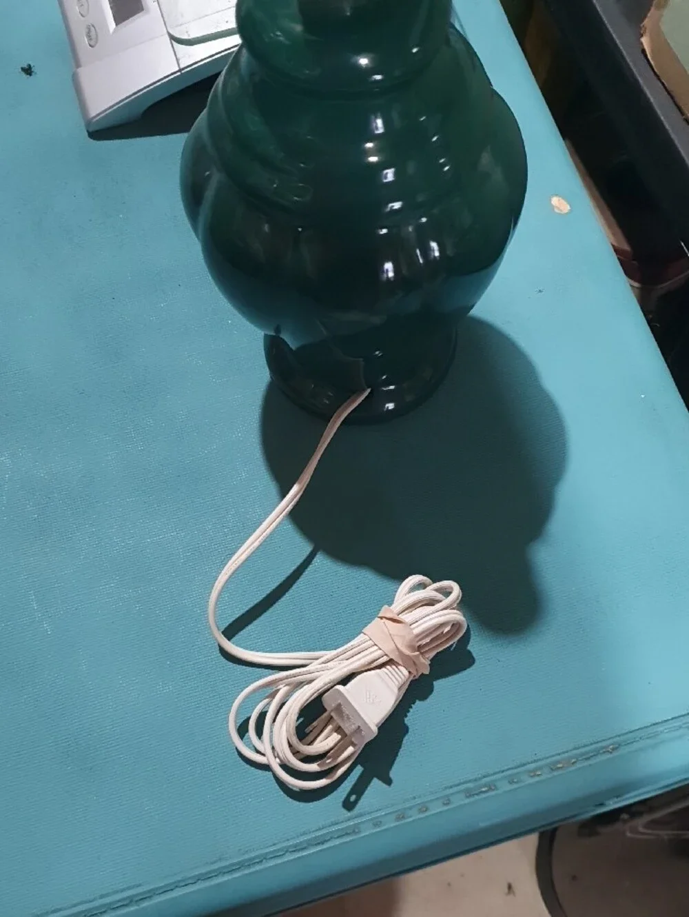 Vintage Deep Green Ceramic Vase Lamp